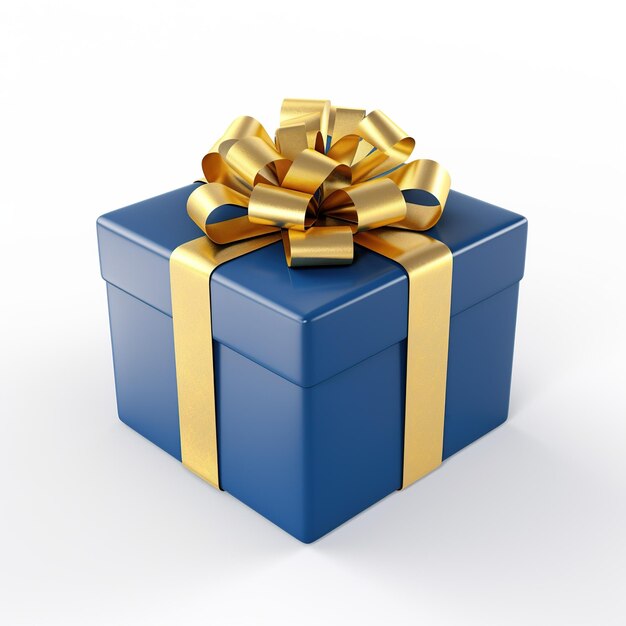 Boîte cadeau bleue à rendu 3D avec ruban doré