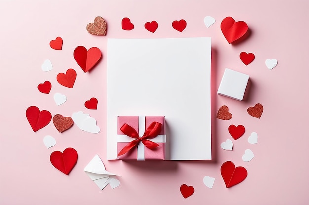 Boîte cadeau de cœur de Saint-Valentin et espace blanc pour votre texte sur carte de vœux sur fond de papier