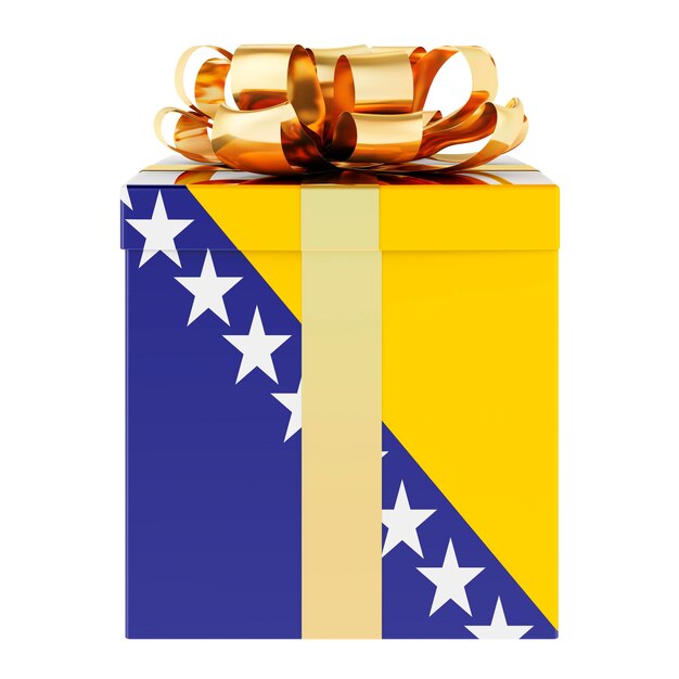 Boîte cadeau avec drapeau bosniaque Vacances en Bosnie-Herzégovine concept de rendu 3D