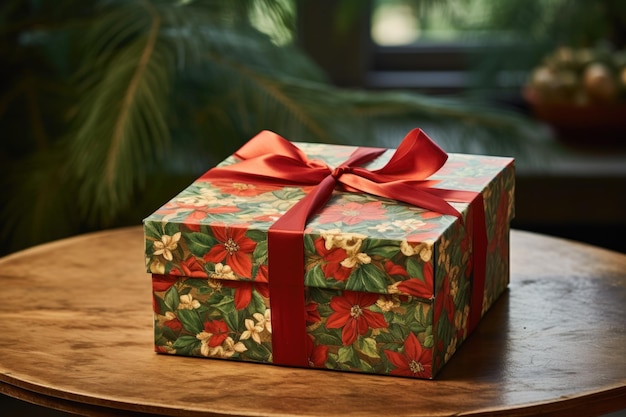 Boîte-cadeau enveloppée dans du papier de saison festif