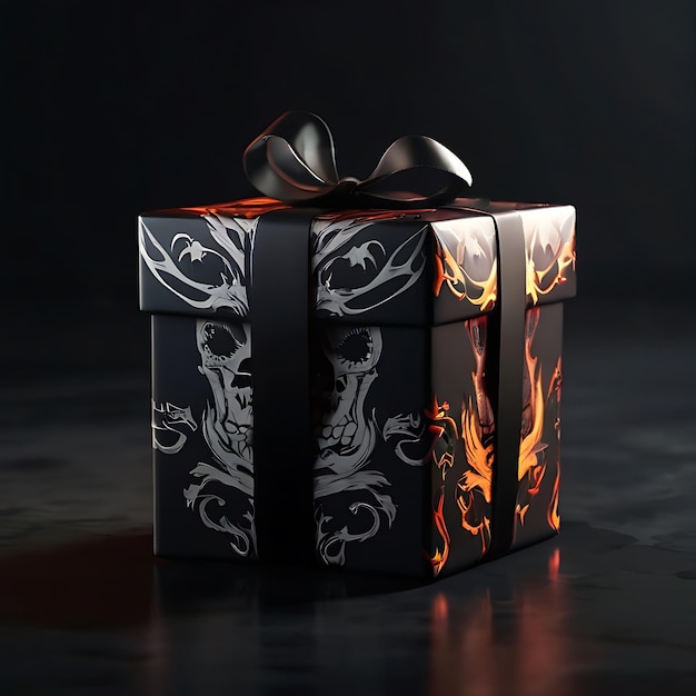 Une boîte-cadeau enveloppée dans un ruban noir et présentant un gnearé obsédant par l'IA
