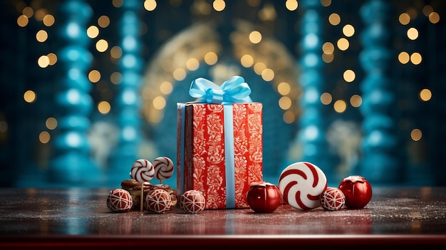 Photo boîte cadeau festive avec des bonbons image de haute qualité pour les célébrations de noël