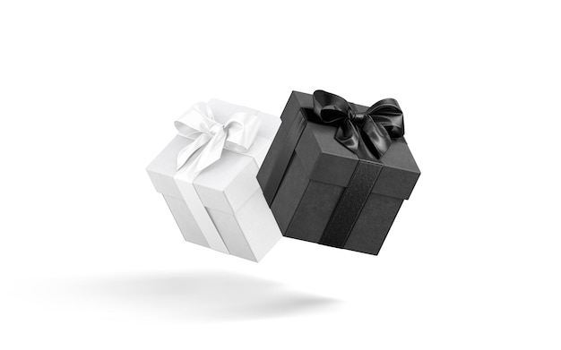 Photo boîte cadeau noire et blanche avec arc de ruban panier décoratif de noël avec ruban emballage de soins