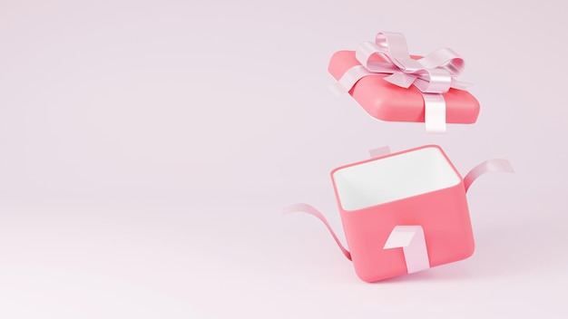 Boîte cadeau ouverte sur fond rose illustration de rendu 3d