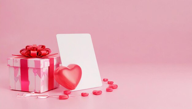 Boîte-cadeau avec ruban et maquette de carte carrée Jour de la Saint-Valentin