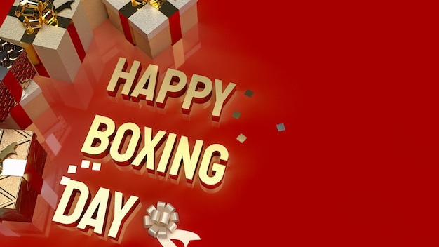 La boîte-cadeau et le texte d'or Boxing Day pour le rendu 3d du concept de magasinage