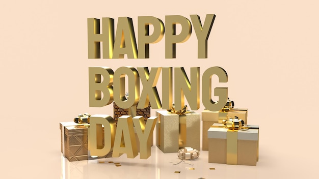 La boîte-cadeau et le texte d'or Boxing Day pour le rendu 3d du concept de magasinage