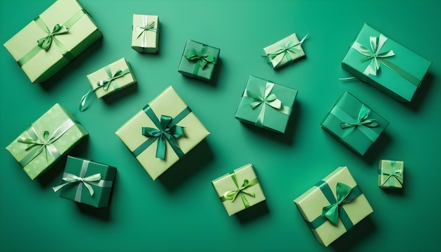 Boîte cadeau verte sur fond vert