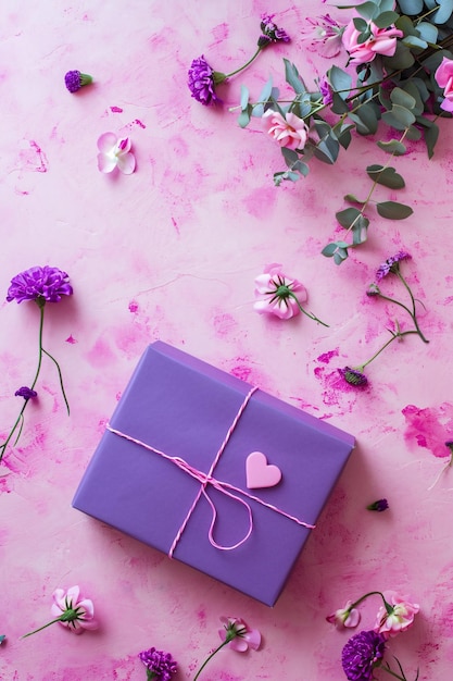 une boîte cadeau violette romantique pour la Saint-Valentin