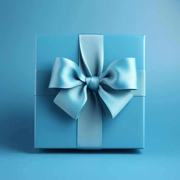 boîte à cadeaux bleue avec un nœud brun sur fond bleu
