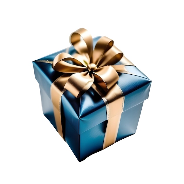 Boîte à cadeaux bleue ornée d'un nœud à ruban d'or