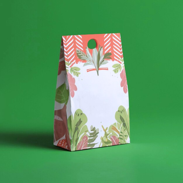 Photo une boîte à cadeaux avec un fond vert avec un motif de feuilles et un fond vert