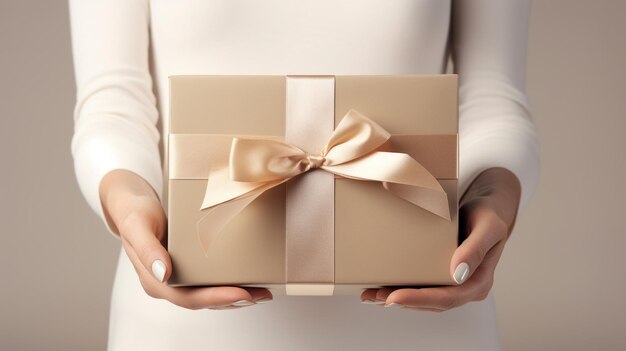 Boîte à cadeaux de peau festive en gros plan femme tenant dans les mains