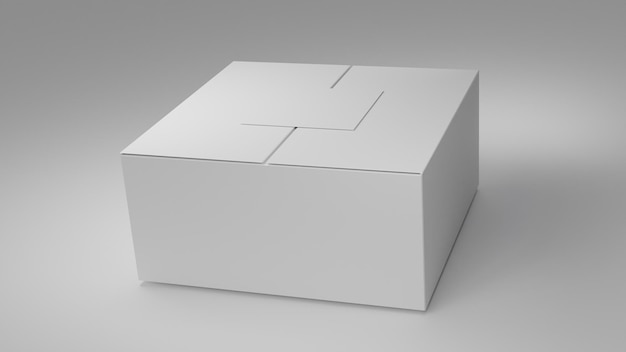 Boîte en carton blanc 3d sur fond blanc ou maquette d'emballage ou marque boîte en karton d'expédition