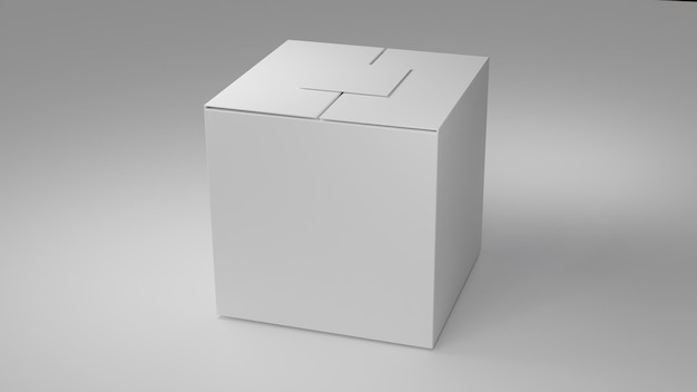 Boîte en carton blanc 3d sur fond blanc ou maquette d'emballage ou marque boîte en karton d'expédition