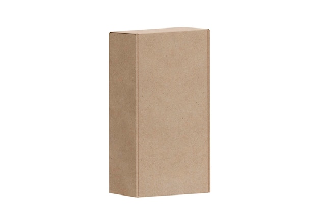 Boîte en carton brun sur fond blanc