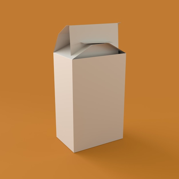 Boîte en carton carrée blanche maquette isolée sur fond orange rendu 3d