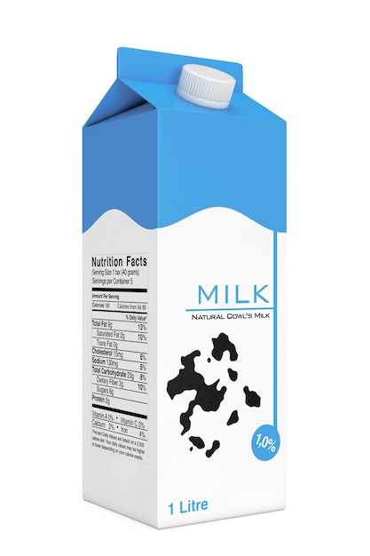 Boîte de carton de lait sur un fond blanc. Rendu 3D