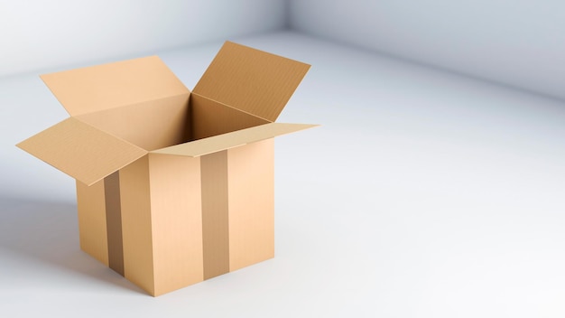 Boîte en carton ouverte sur fond blanc