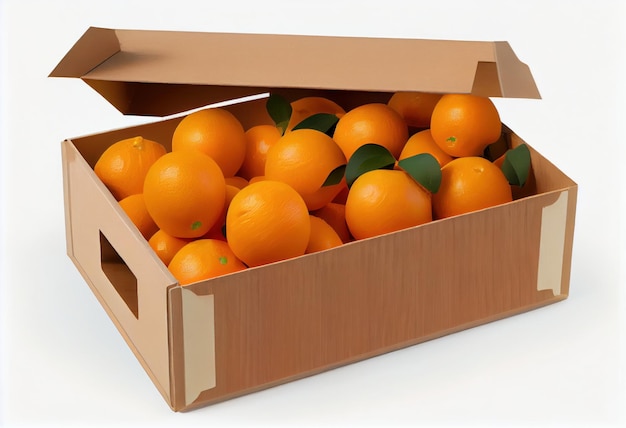 Boîte en carton pleine d'oranges AI générative