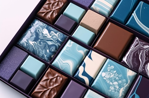 Une boîte de chocolats de différentes couleurs