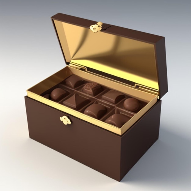 une boîte de chocolats avec une feuille d'or sur le dessus