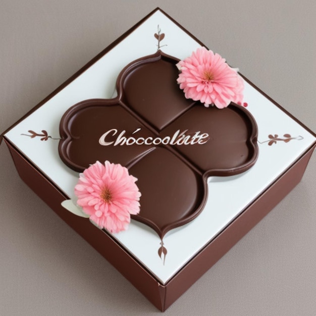 une boîte de chocolats avec des fleurs et une fleur dessus