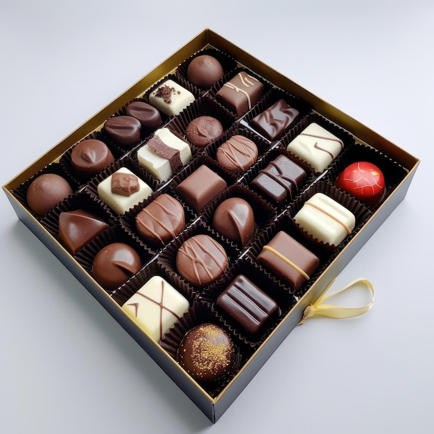 Une boîte de chocolats avec la lettre m dessus