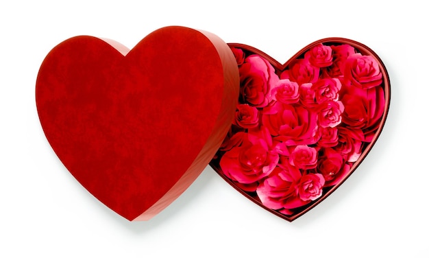 Boîte coeur fleur rouge pour happy valentines day, 3D Rendering
