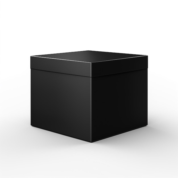 Photo boîte à colis noire réaliste à fond blanc isolé
