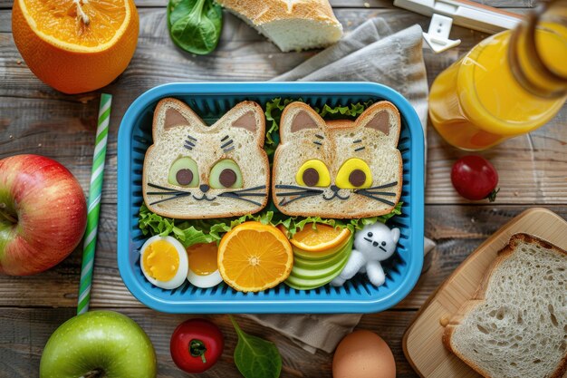 Boîte à déjeuner pour enfants avec un mignon thème de chat et de souris