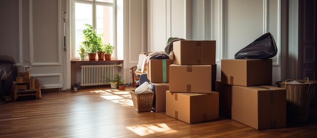 Boîte de déménagement dans un appartement