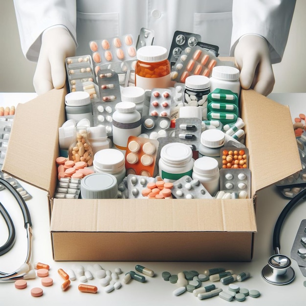 Boîte avec différentes pilules organisateur de médicaments boîte de premiers soins