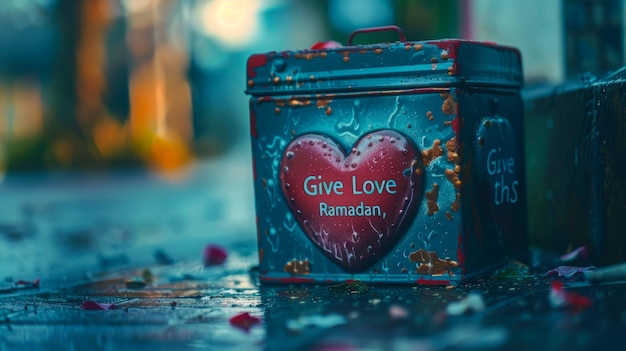 boîte de don en forme de cœur avec les mots Donnez de l'amour ce Ramadan promouvant la compassion et l'empathie envers les autres IA générative