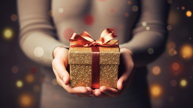 Boîte de fête dans les mains des femmes Noël Nouvel An Noël Anniversaire concept