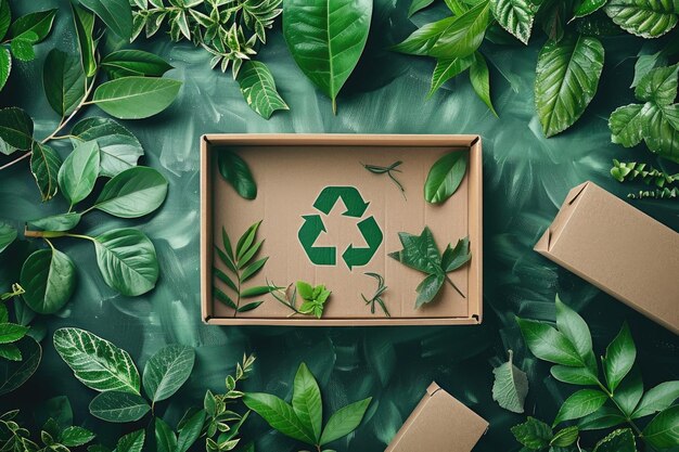 Photo une boîte avec une feuille verte et un panneau de recyclage dessus