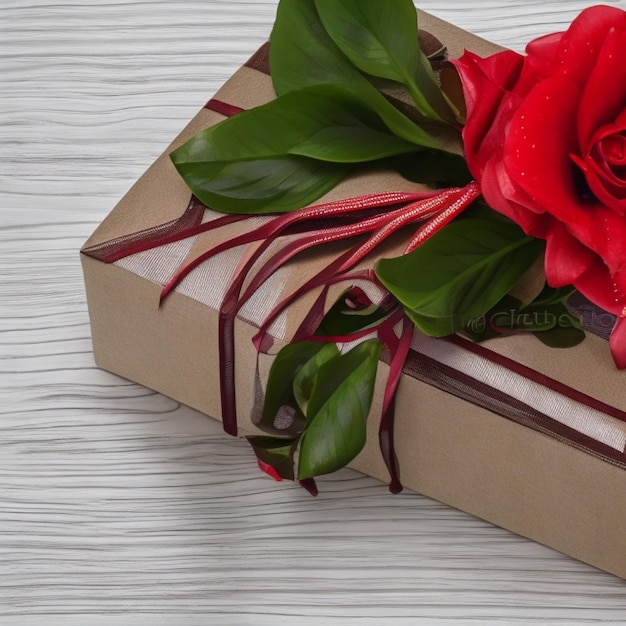 Photo avec une boîte avec des fleurs fond blanc cadeau