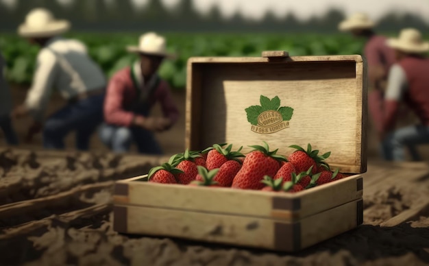 Une boîte de fraises avec le mot fraise dessus