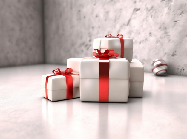 Boîte isolée cadeau rouge de Noël emballage cadeau blanc ruban surprise IA générative