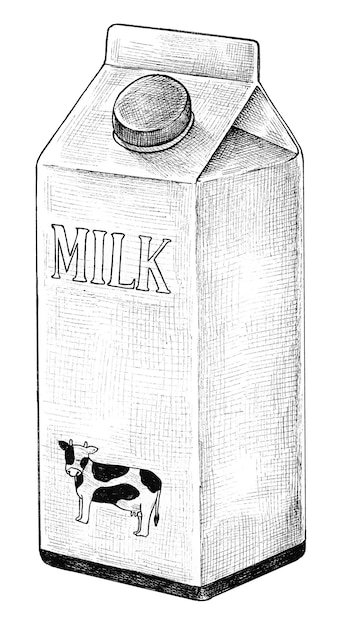 Boîte de lait dessinée à la main png transparente