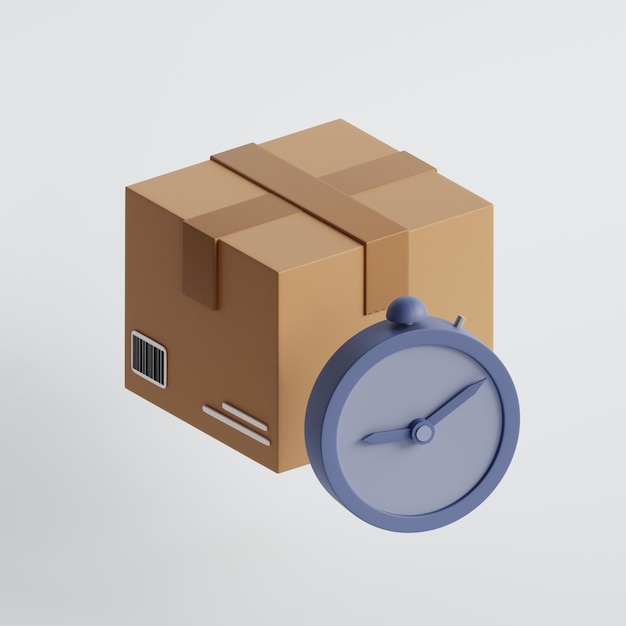 Boîte de livraison et montre emballage en carton avec alarme illustration de rendu 3D