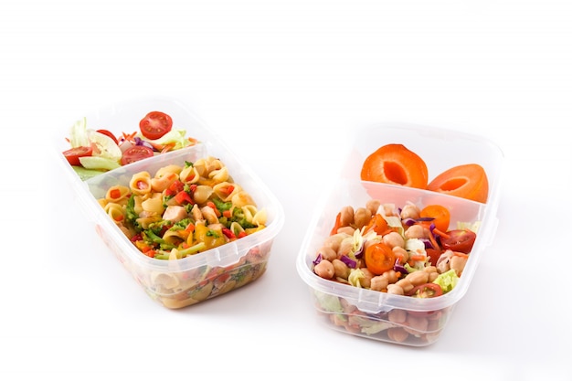 Photo boîte à lunch avec des aliments sains prêts à manger isolé sur fond blanc