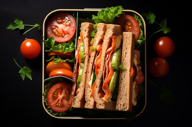 Boîte à lunch avec sandwich et légumes