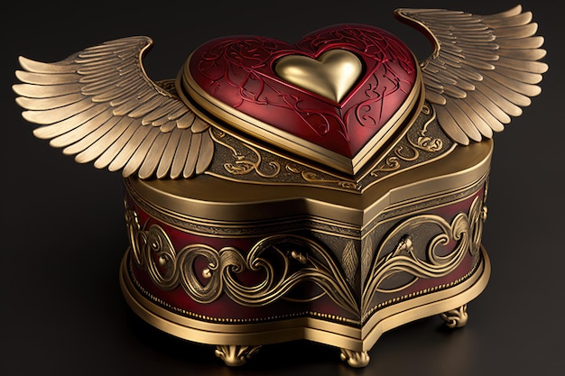 Boîte à musique sentimentale populaire avec cœur et ailes créée avec une IA générative
