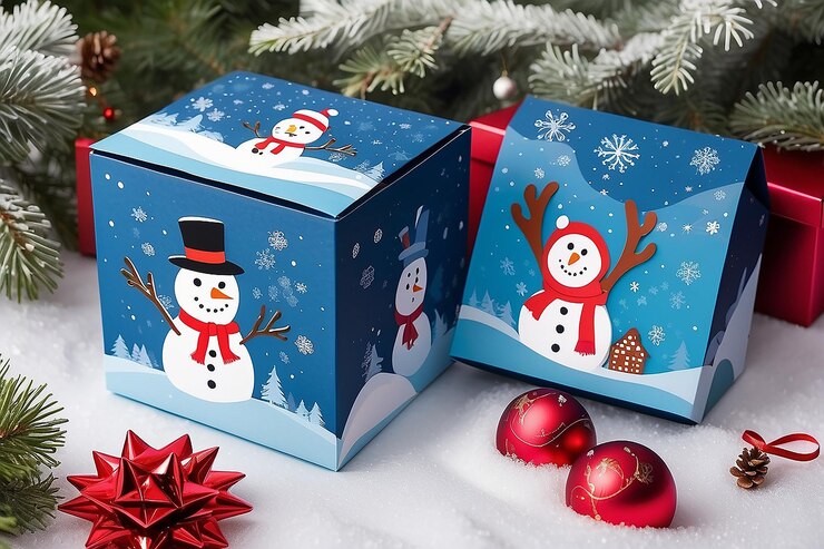 Photo boîte à neige pour cadeaux de noël