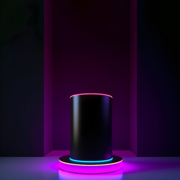 Une boîte noire avec une lumière violette qui porte le mot " dessus ".