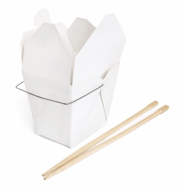 Boîte de nourriture asiatique pour aller avec des baguettes