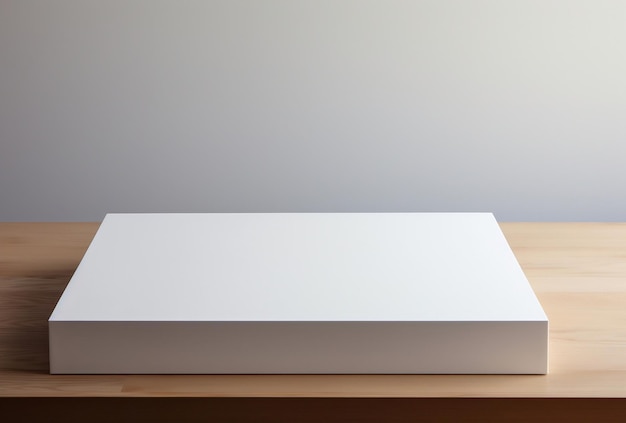 Boîte de nourriture blanche vide sur une table minimaliste