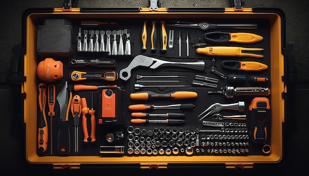 Une boîte à outils bien organisée remplie d'outils essentiels