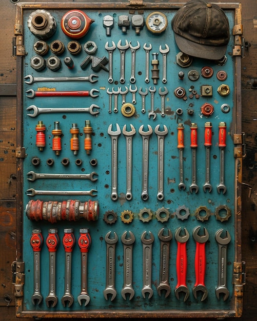 Photo une boîte à outils mécanique avec des clés, des prises